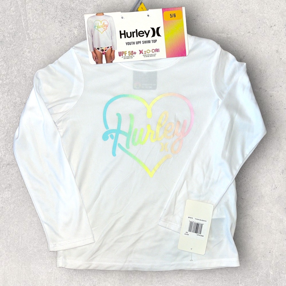 NEW Hurley Girls' Long Sleeve Dri-Fit UPF 50+ Size 5/6 Swim Top MSRP$26